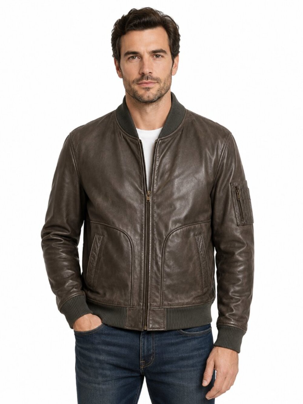 Vintage Angelo Litrico C&A Genuine Cowhide Leather Bomber Flight Jacket